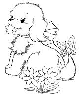 Página para colorir de cachorrinhos e borboletas fofos