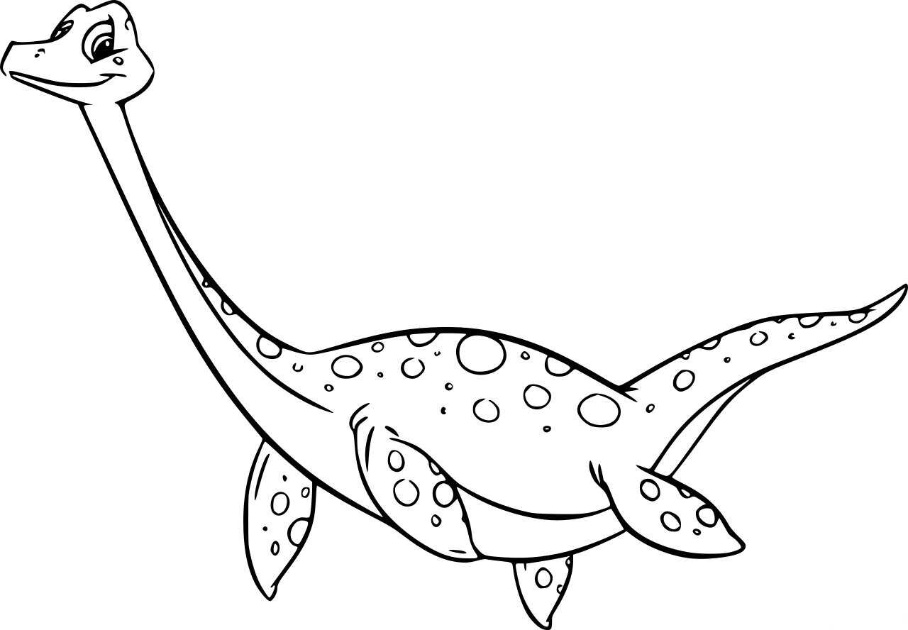 Cute Cartoon Plesiosaurus Dinosaur Coloring Pages Free Printable
