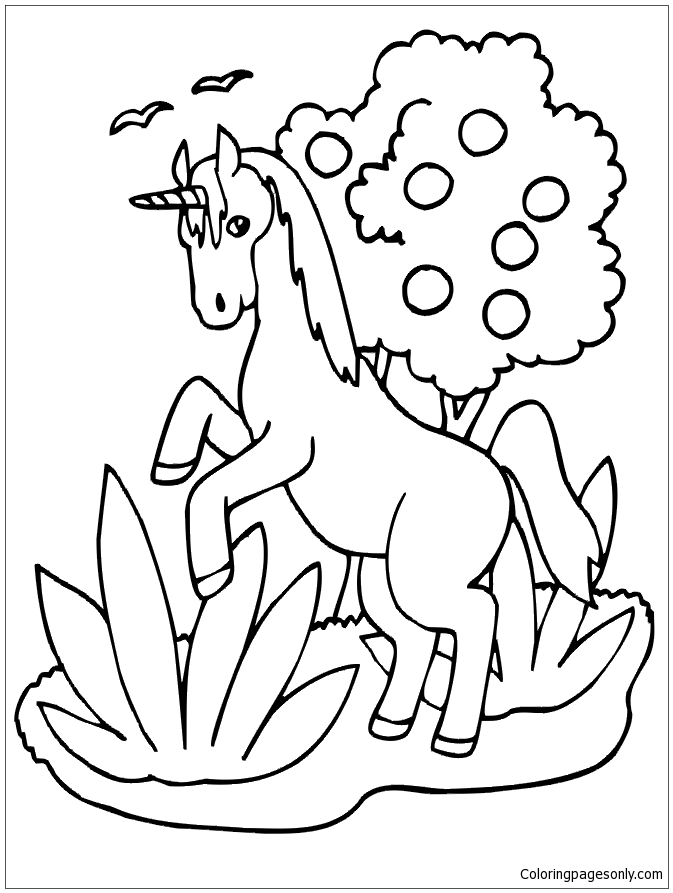 Página para colorir de unicórnio fofo de desenho animado da Unicorn
