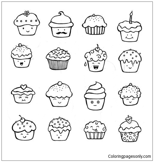 Download Cute CupCake Doodles Coloring Page - Free Coloring Pages Online