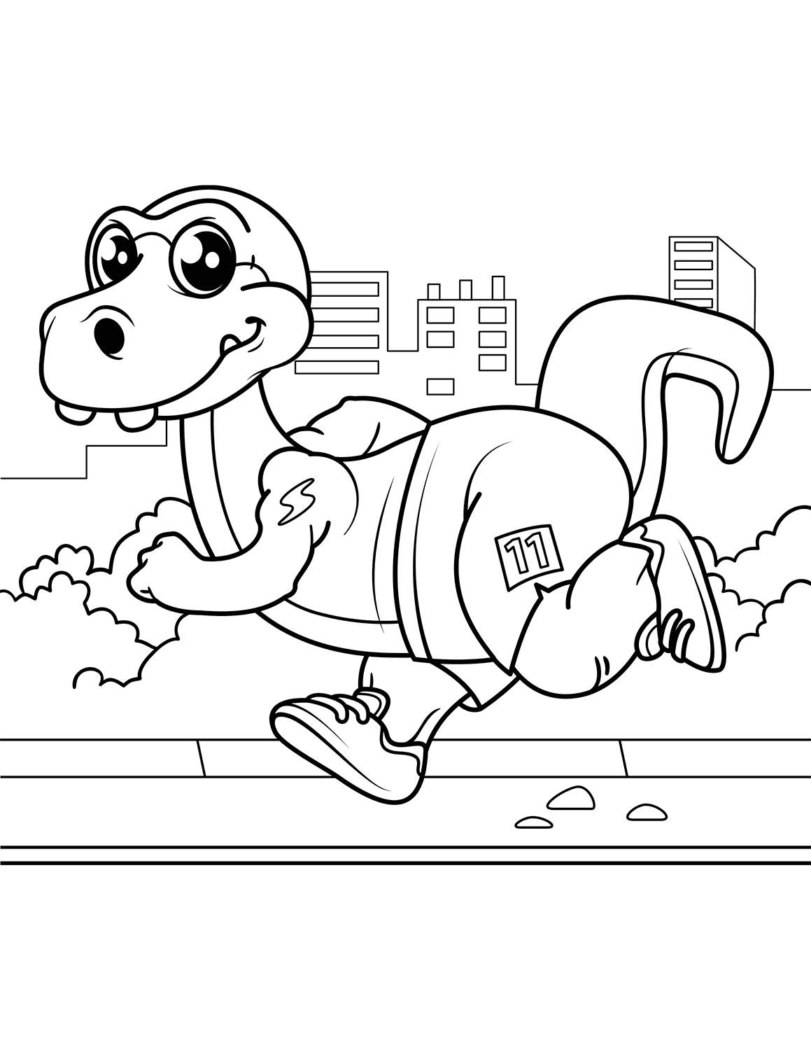 Cute Dinosaur runner Coloring Page