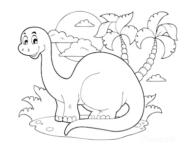 Cute Dinosaur Scene For Preschoolers Coloring Pages