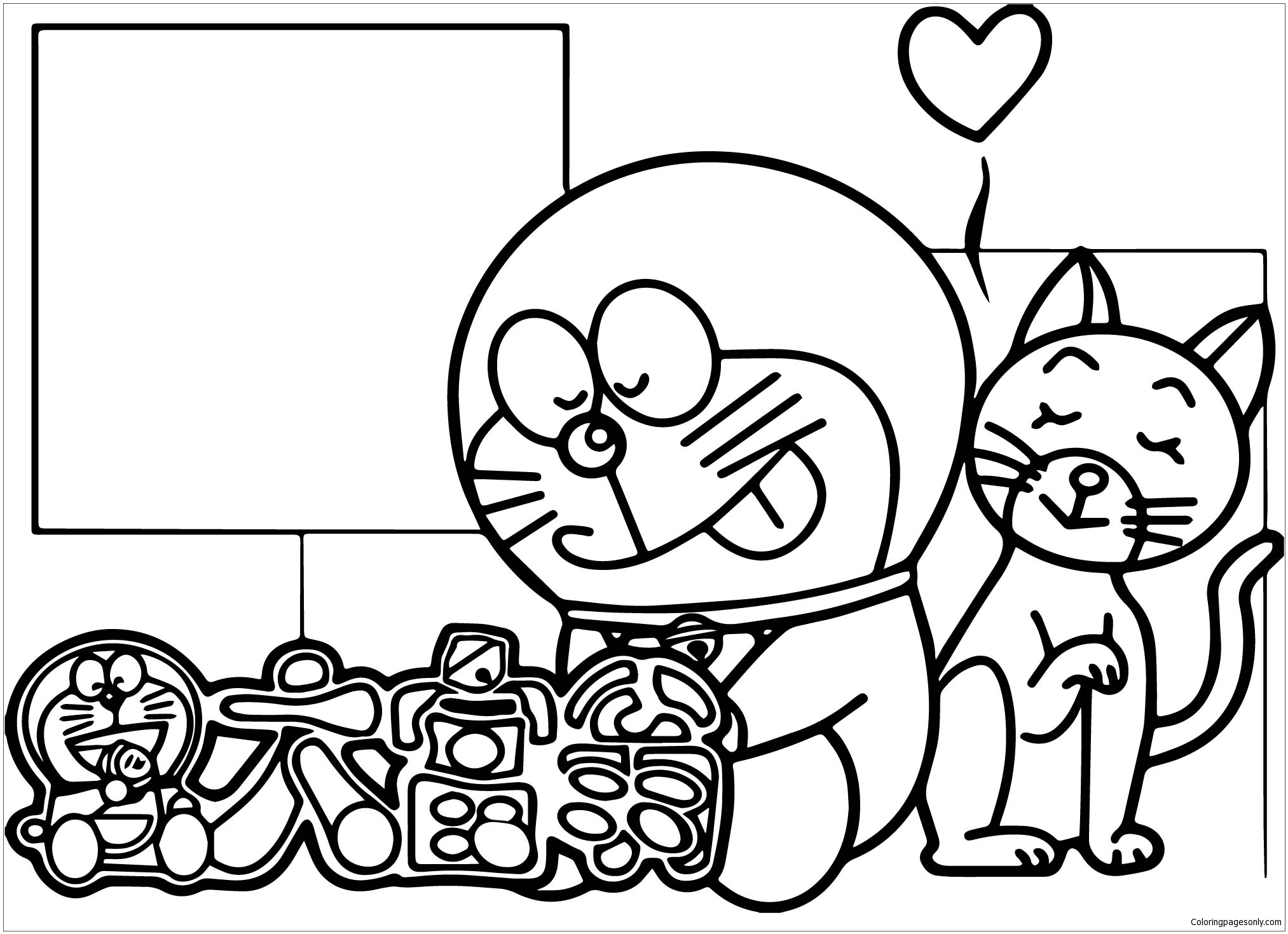 Cute Doraemon And Cat Coloring Pages