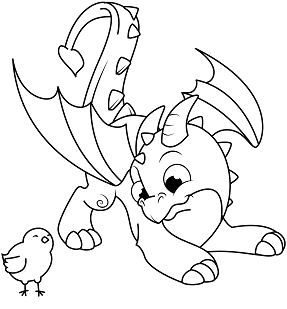 Cute Dragon and Chick Coloring Pages