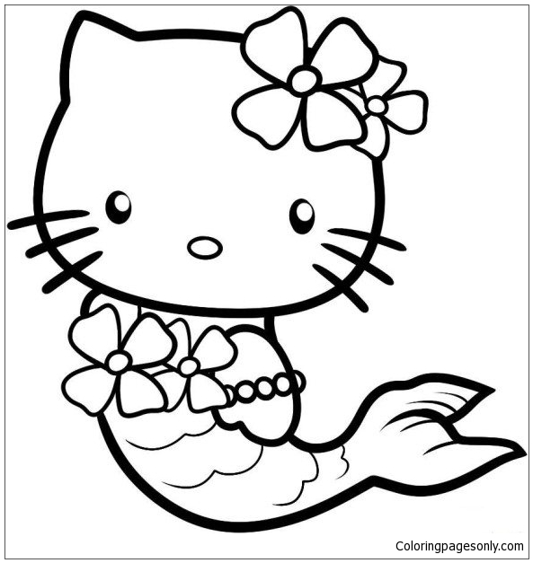 Desenho de Hello Kitty fofa como uma sereia para colorir