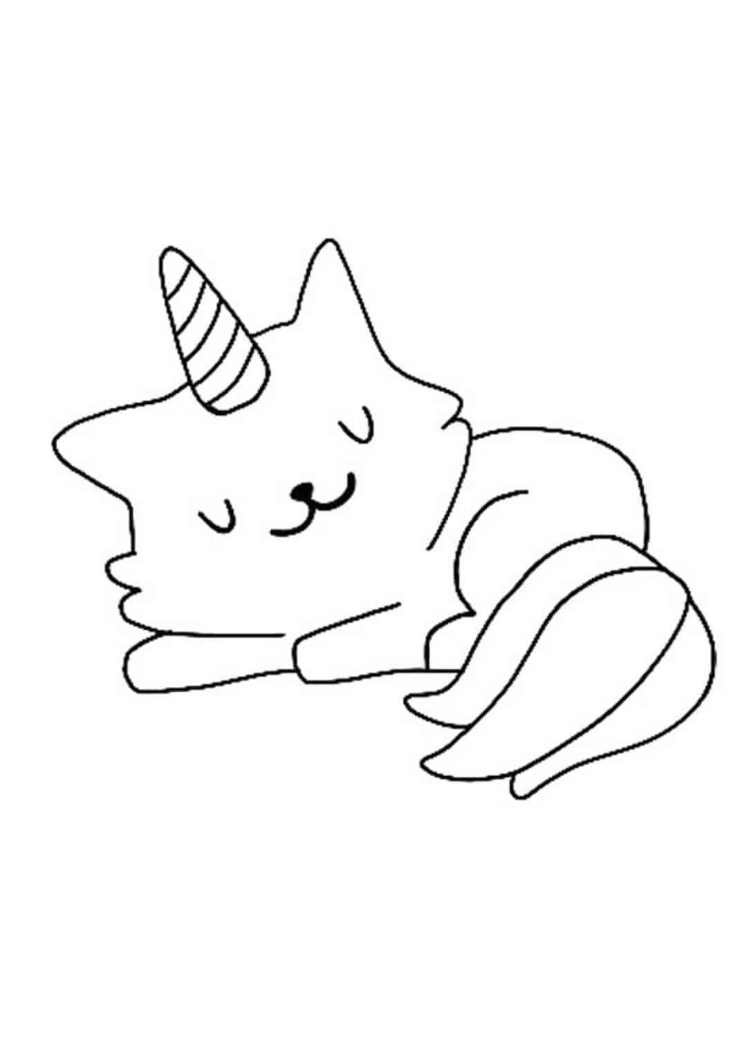 Coloriage mignon petit chat Licorne qui dort