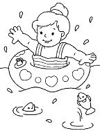 Cute Little Girl Swimming On The Beach Coloring Pages