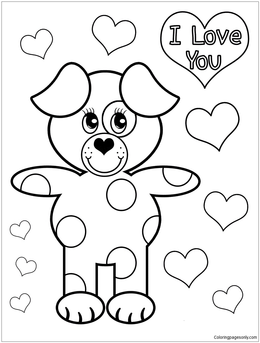 Cute Puppy Love Coloring Page