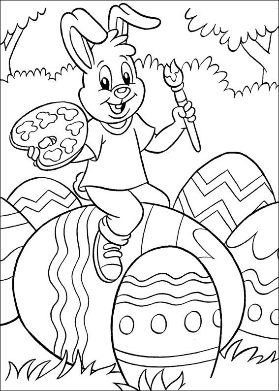 Cute Rabbit Paint Easter Egg Coloring Page