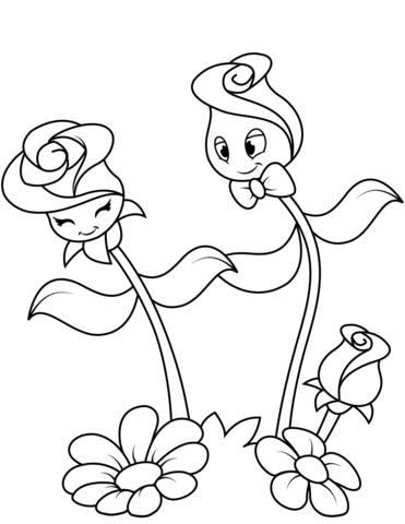 Cute Roses Characters Coloring Page