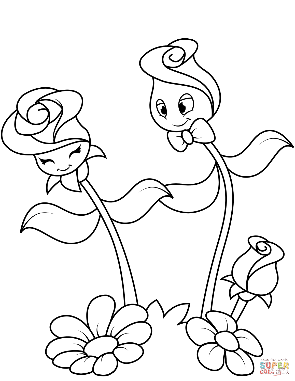 Cute Roses Characters Coloring Pages
