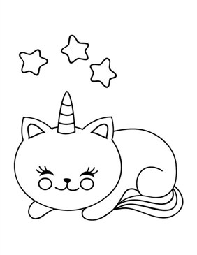 Pagina da colorare di simpatico gatto unicorno