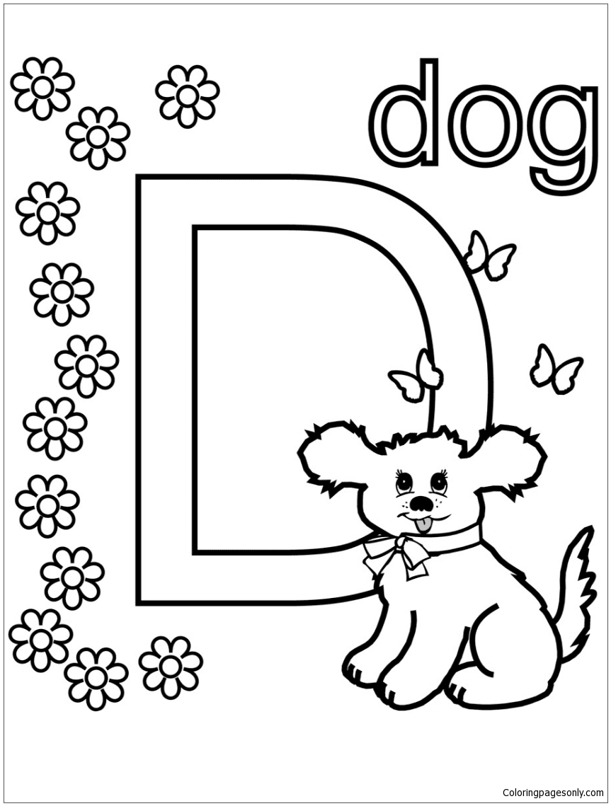 D is for Dog Coloring Page - Free Printable Coloring Pages