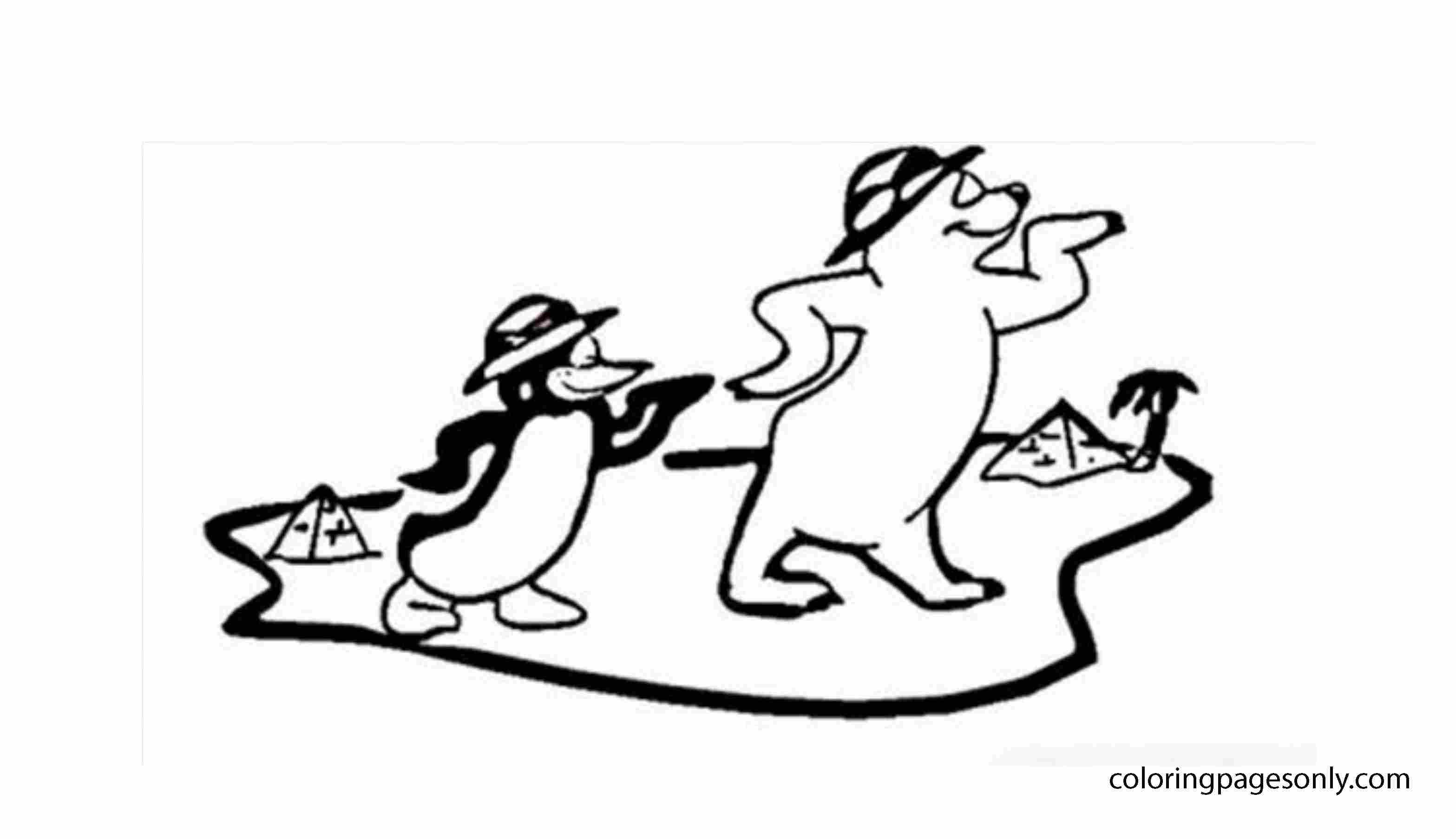 Dancing bear and penguin Coloring Page