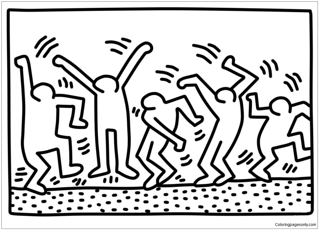 Dansende figuren van Keith Haring uit beroemde schilderijen