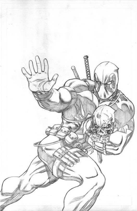 Deadpool brings a skull Coloring Page