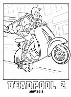 Deadpool rides motorbike from Deadpool 2 Coloring Page