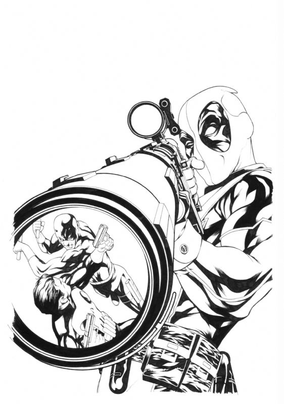 Deadpool Samurai usa blaster Página para colorear