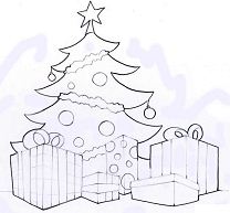 Decorated Tree and Gifts Coloring Page