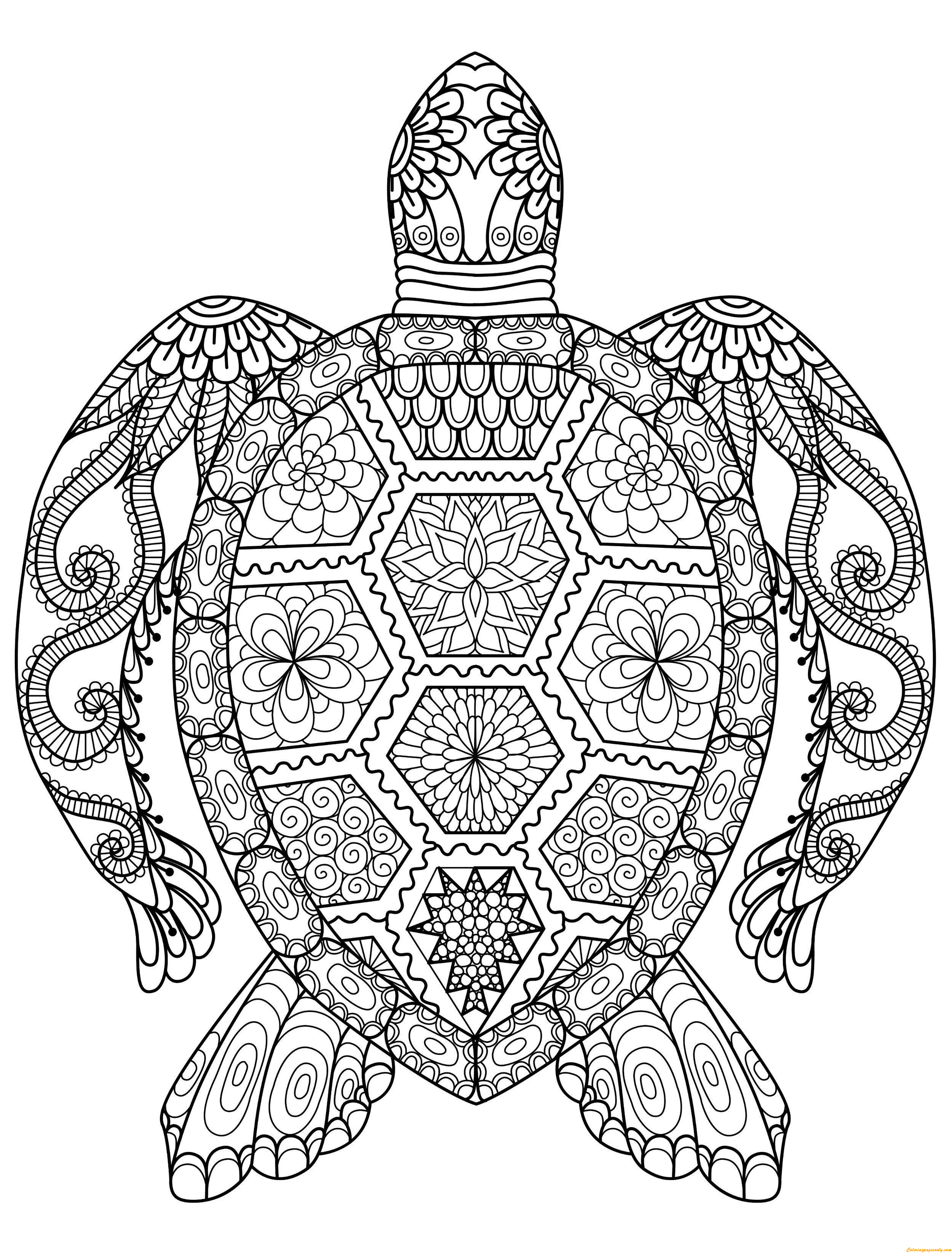 Página para colorear de tortuga decorativa