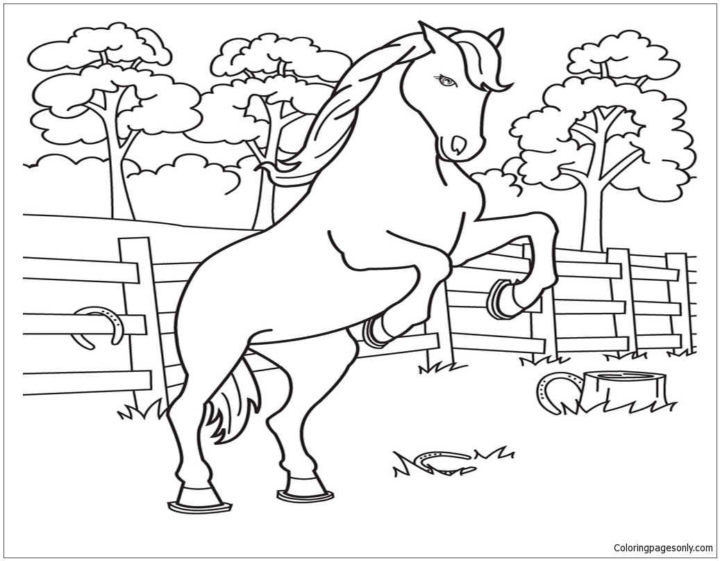 Cavalo pulando com desenhos de menina para colorir - desenhos de cavalos  para colorir - desenhos para colorir para crianças e adultos