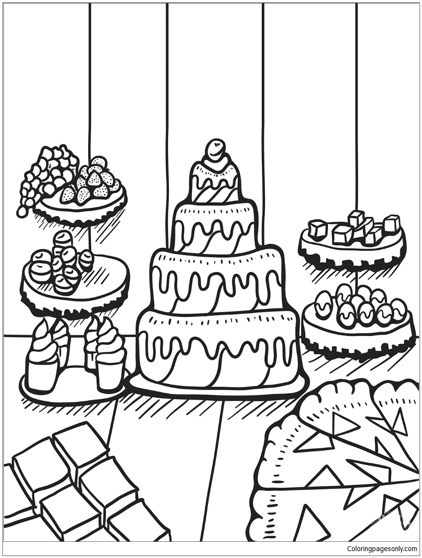 Download Desserts On The Table Coloring Page - Free Coloring Pages Online