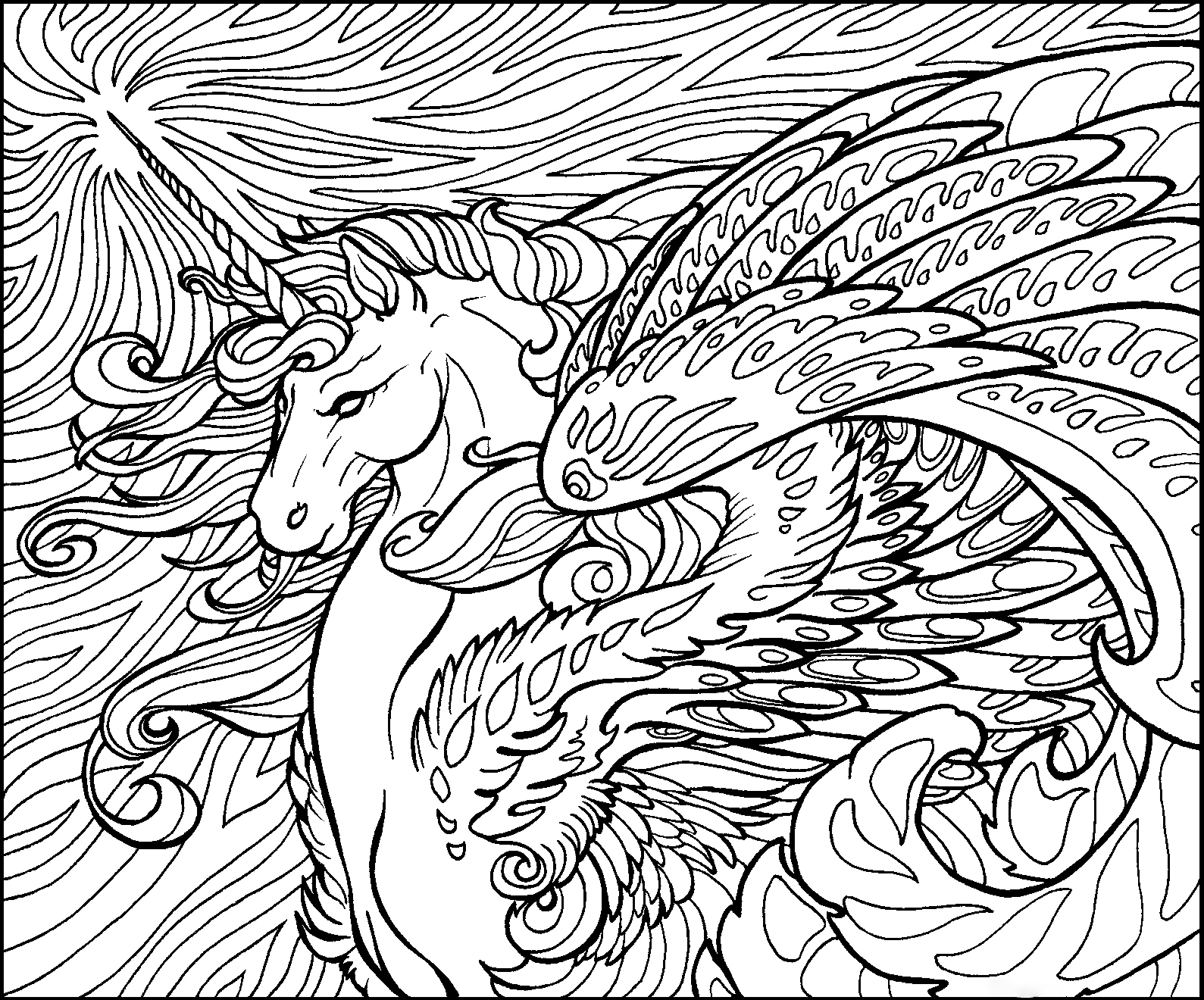 Detailed Unicorn Coloring Page