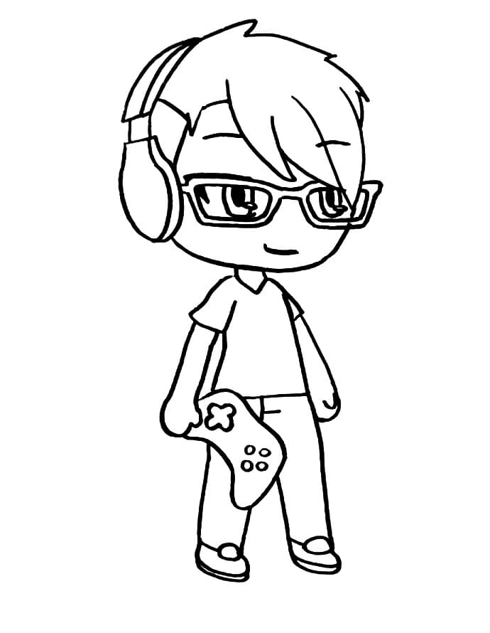 Dexter is holding gamepad and listening to music Coloring Pages
