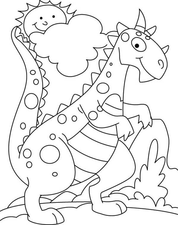 Dinosaur Goes Around On The Sunny Day Coloring Pages