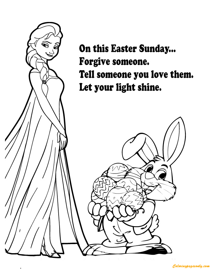 Disney Frozen Elsa With Easter Bunny Coloring Page