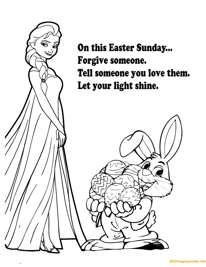 disney frozen elsa with easter bunny coloring page  free