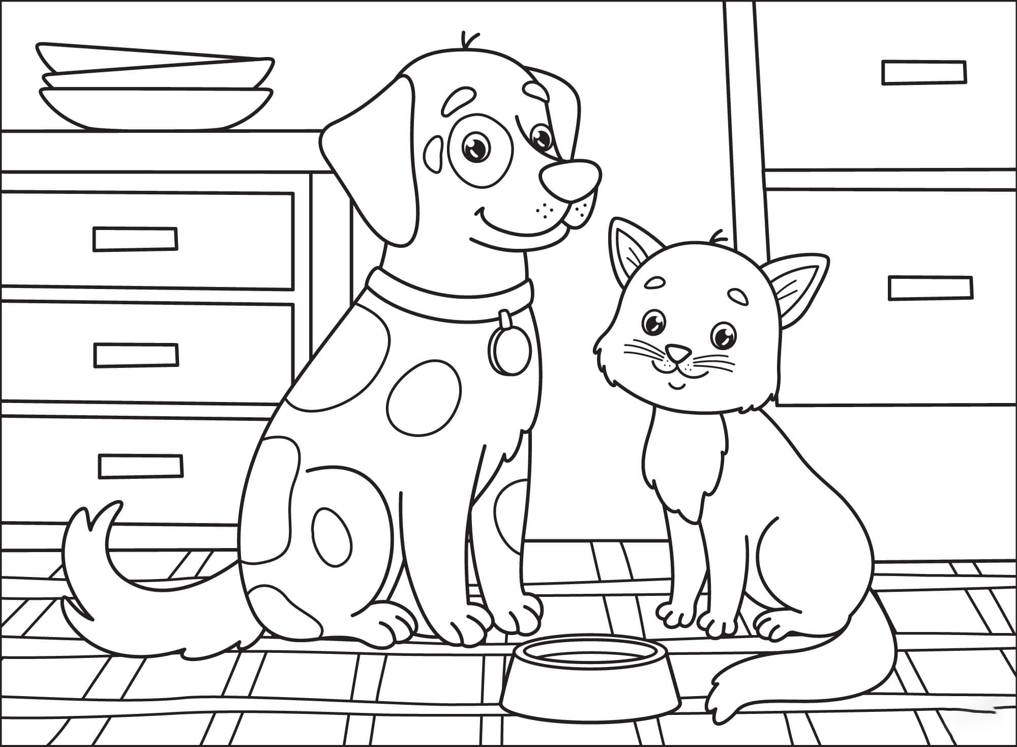 Cat And Dog Printable Coloring Pages
