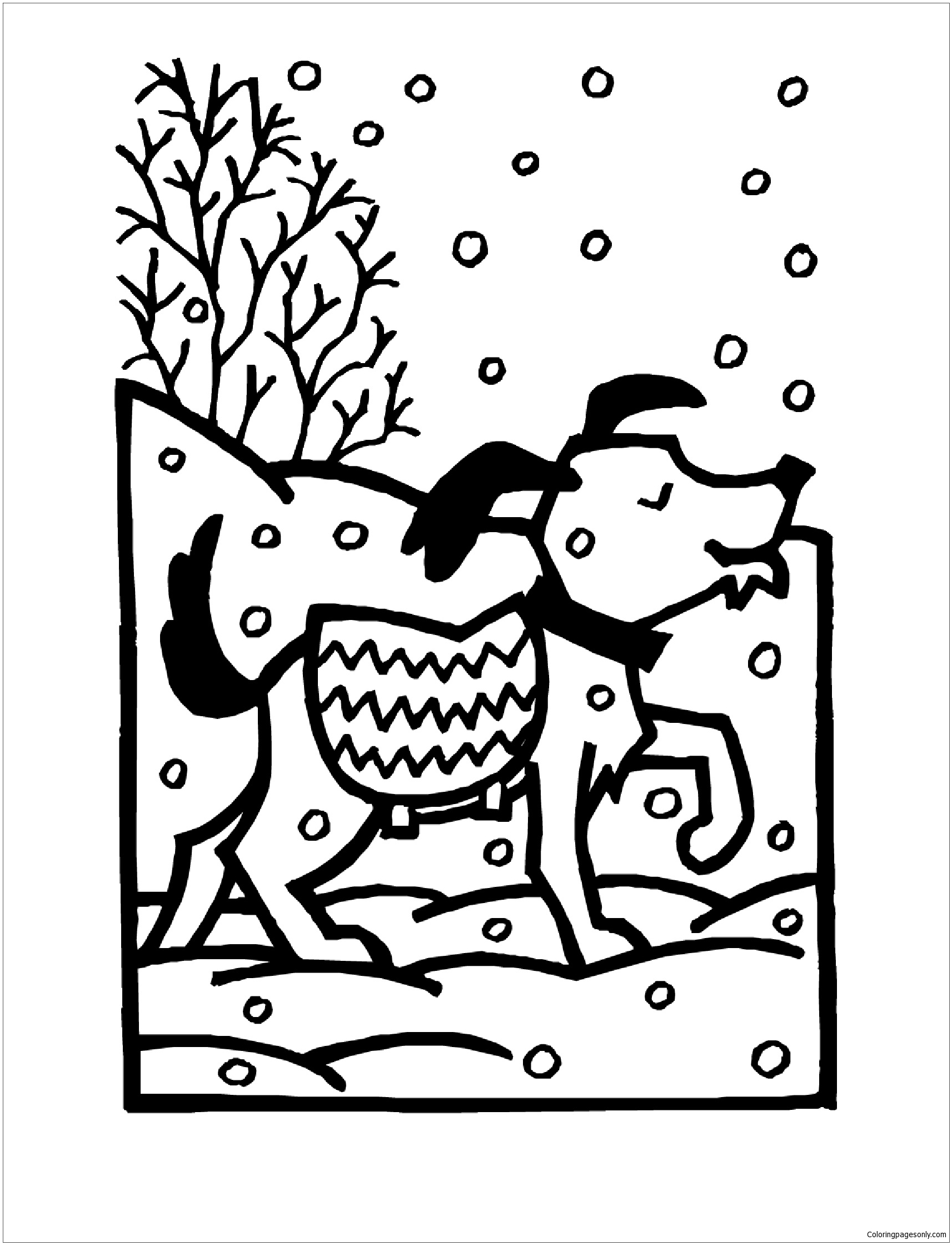 Dog In Snow Coloring Page