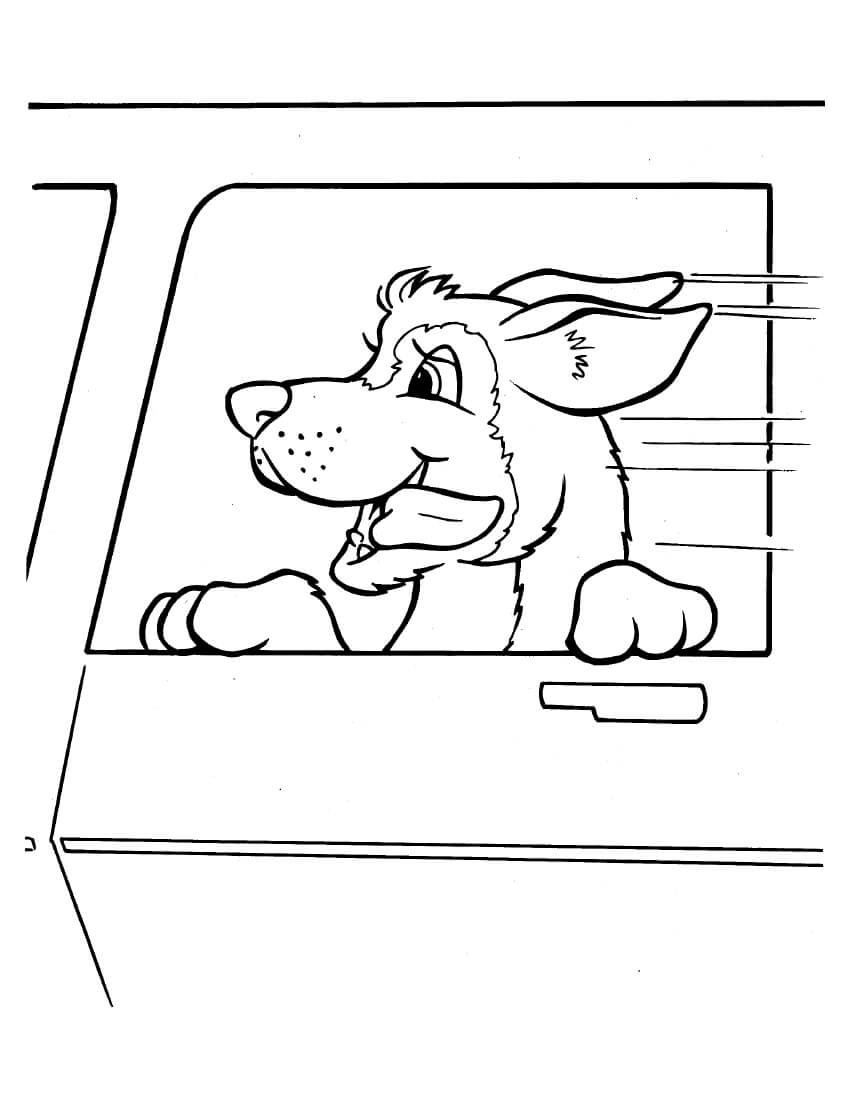 Dog in the car Coloring Page