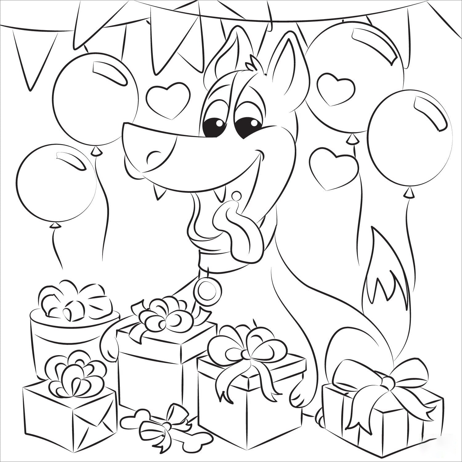 Dogs Birthday Coloring Pages