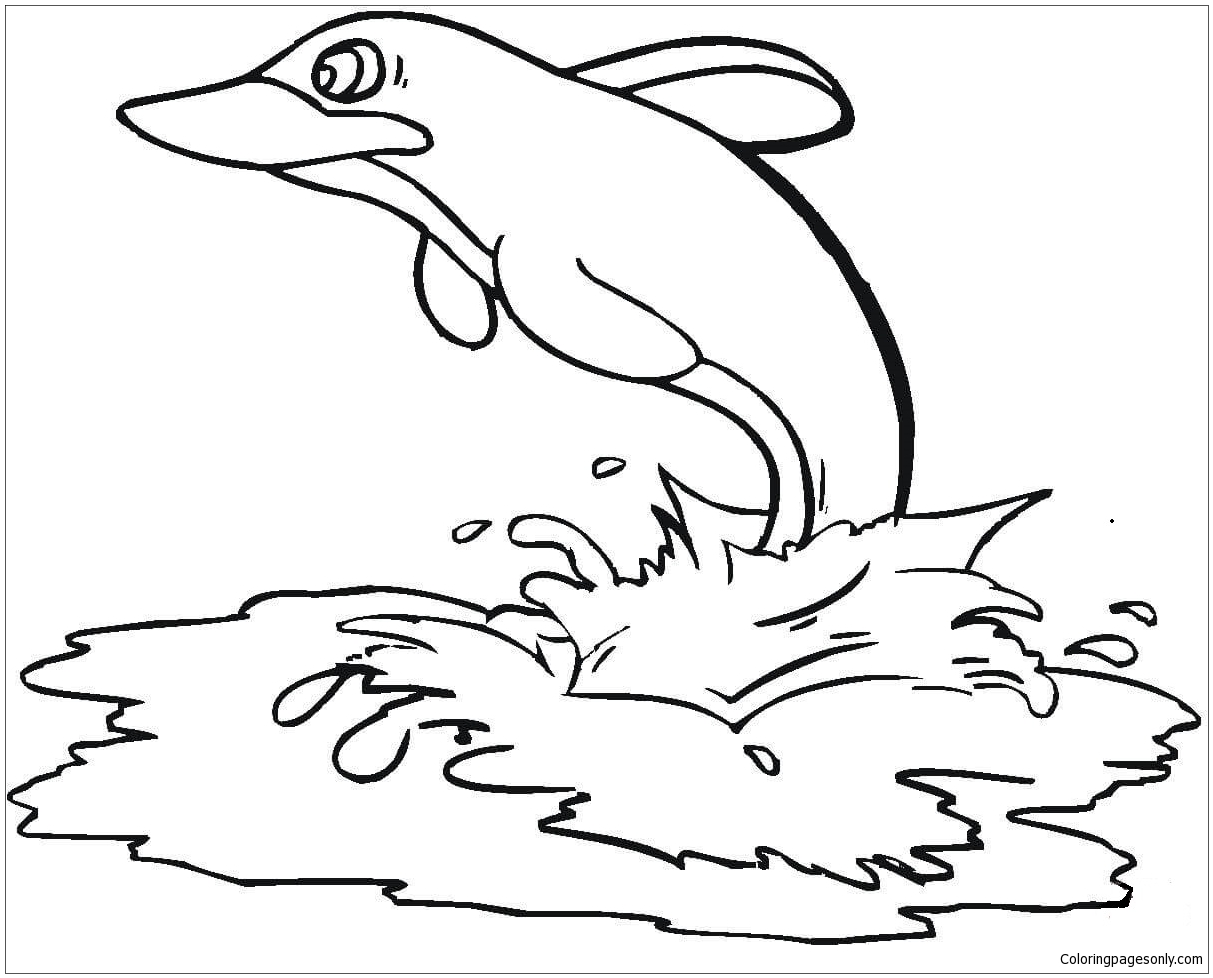 Desenho de golfinho no mar para colorir