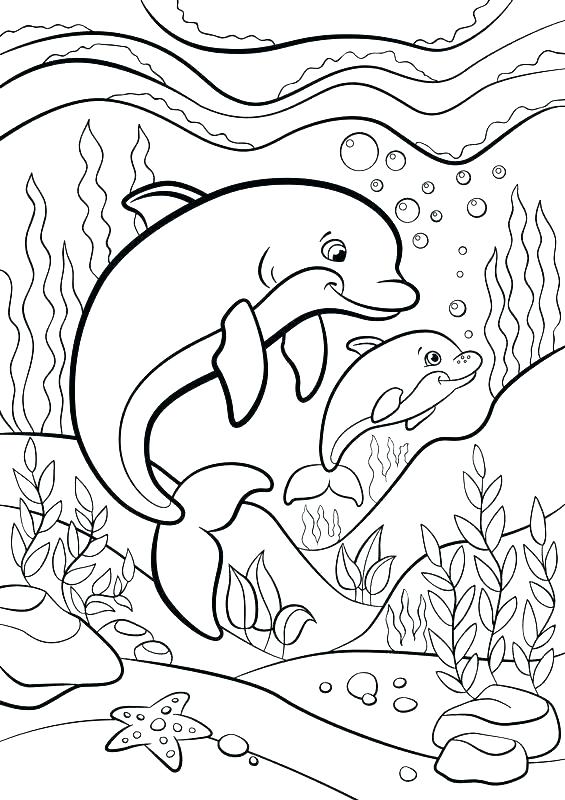 Dolphins dives under the ocean Coloring Page