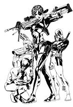 Pagina da colorare di Domino, Cable, Deadpool e Wolverine