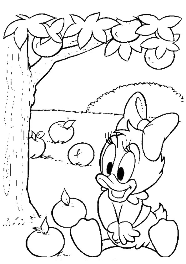 Página para colorir Donald e frutas da primavera