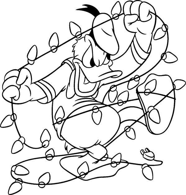 Desenho de Luzes de Natal do Pato Donald para colorir