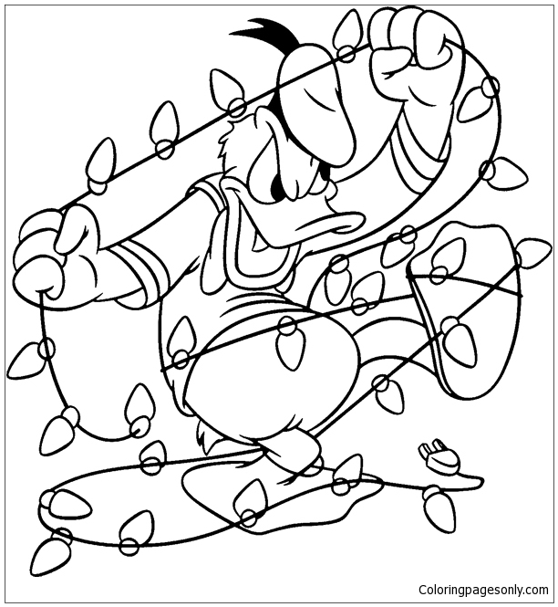 Donald Duck Kerstverlichting Kleurplaat