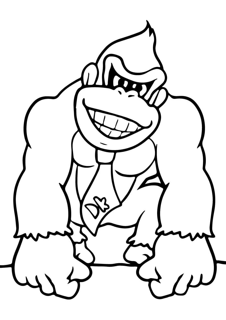 Donkey Kong is smiling in Super Mario Bros Coloring Page