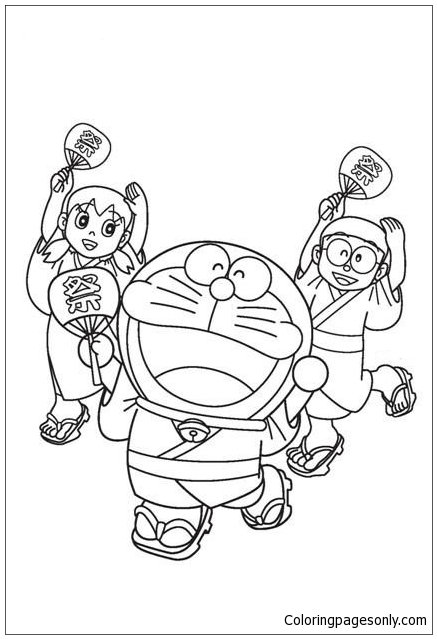 Doraemon And Friends In Summer Festival Coloring Pages