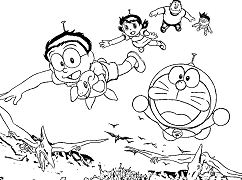 Doraemon And Friends With Dinosaurs Coloring Pages