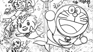 Doraemon and his friends under the ocean floor Coloring Pages