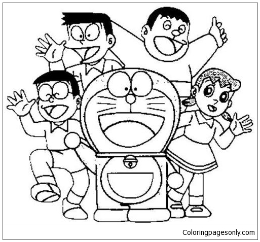 Doraemon en zijn vrienden kleurplaat