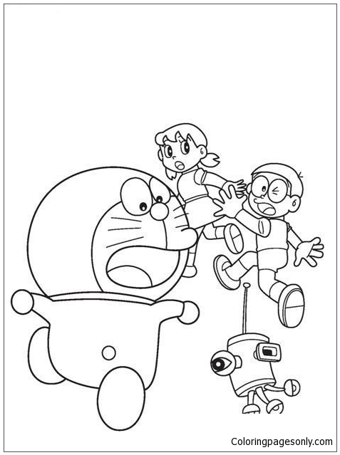 Doraemon Chased By Robot Coloring Pages