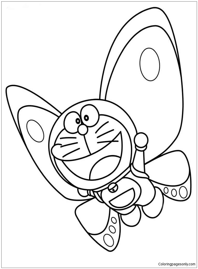 Doraemon fliegt mit Engels-Schmetterlingsflügeln von Doraemon