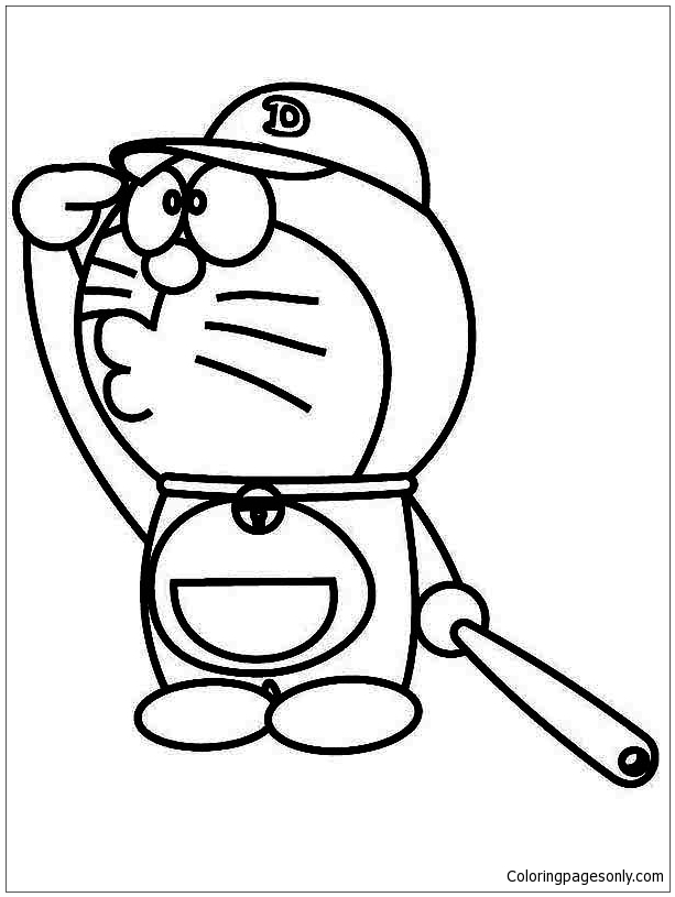 Doraemon Play Baseball Coloring Page