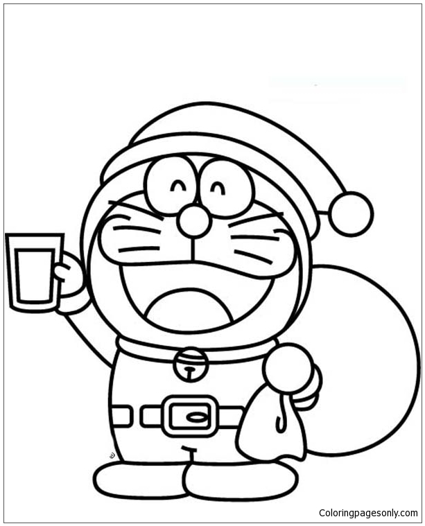 Doraemon trägt das Weihnachtsmannkostüm von Doraemon
